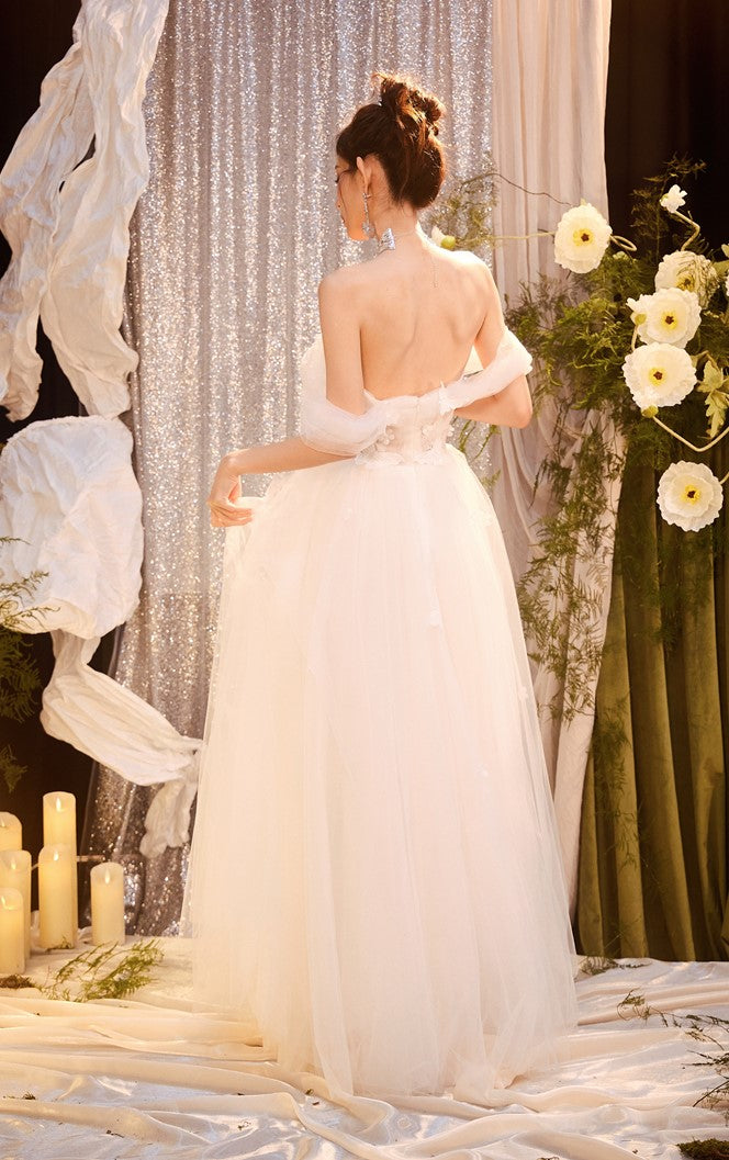 DOLLY Elegant White Off Shoulder Short Sleeve Flower Wedding Dress-SOPHIE  (V)