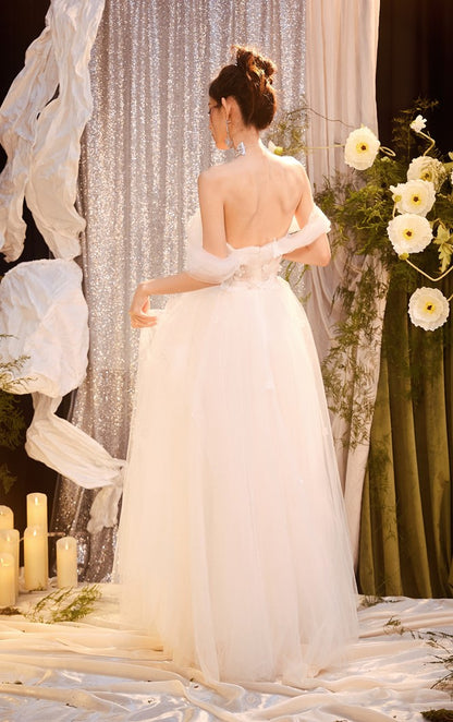 DOLLY Elegant White Off Shoulder Short Sleeve Flower Wedding Dress-SOPHIE  (V)