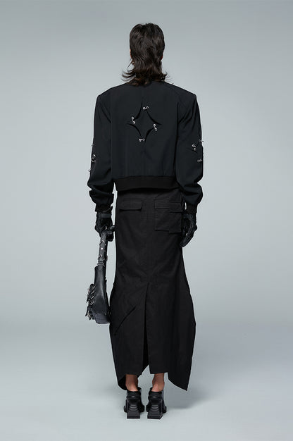 ANNAKIKI acetate wool four-pointed star metal ring jacket-YAXUAN