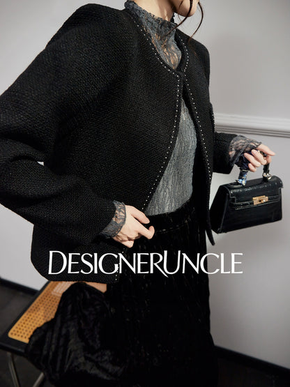 DGU "Chuji" black cropped jacket autumn small fragrance design high-end top -Alexandra.