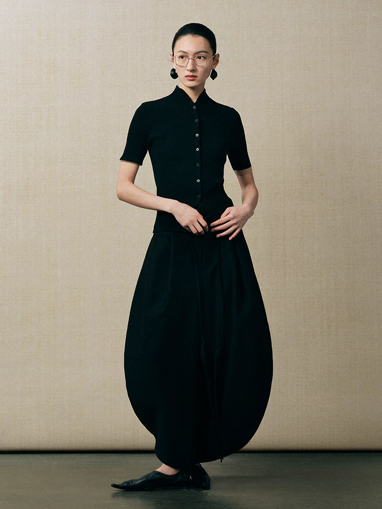 ZHUCHONGYUN short-sleeved single-breasted stand-up collar slim knitwear-TAGO.