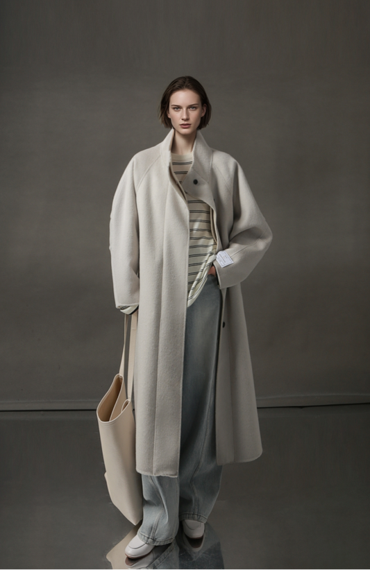 PIAOIN Women's Tweed Jacket Cashmere Long Coat-DAWN