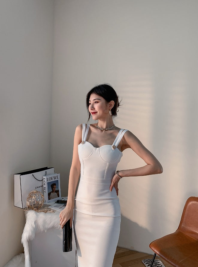 DOLLY Elegant V-Neck Sleeveless Tube Top Body Hug Midi Party Dress-KASIE