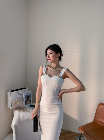 DOLLY Elegant V-Neck Sleeveless Tube Top Body Hug Midi Party Dress-KASIE