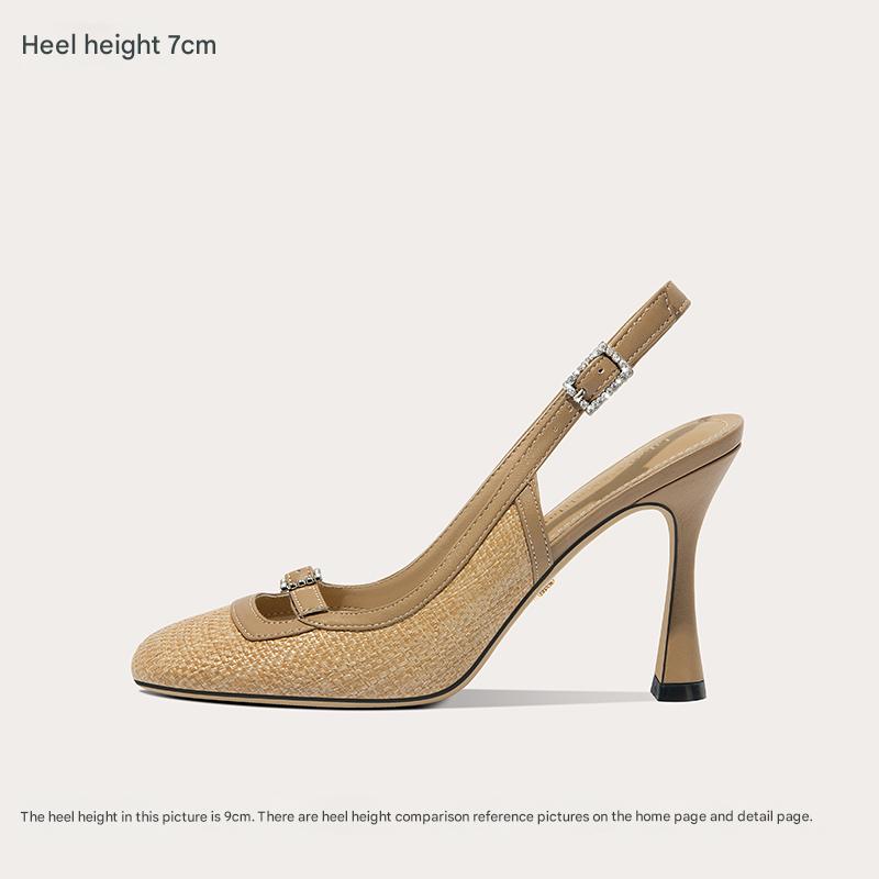 Lily Wei [modern weaving rhyme] square toe weave temperament shoes, women's literary vintage heel-GEORGINA