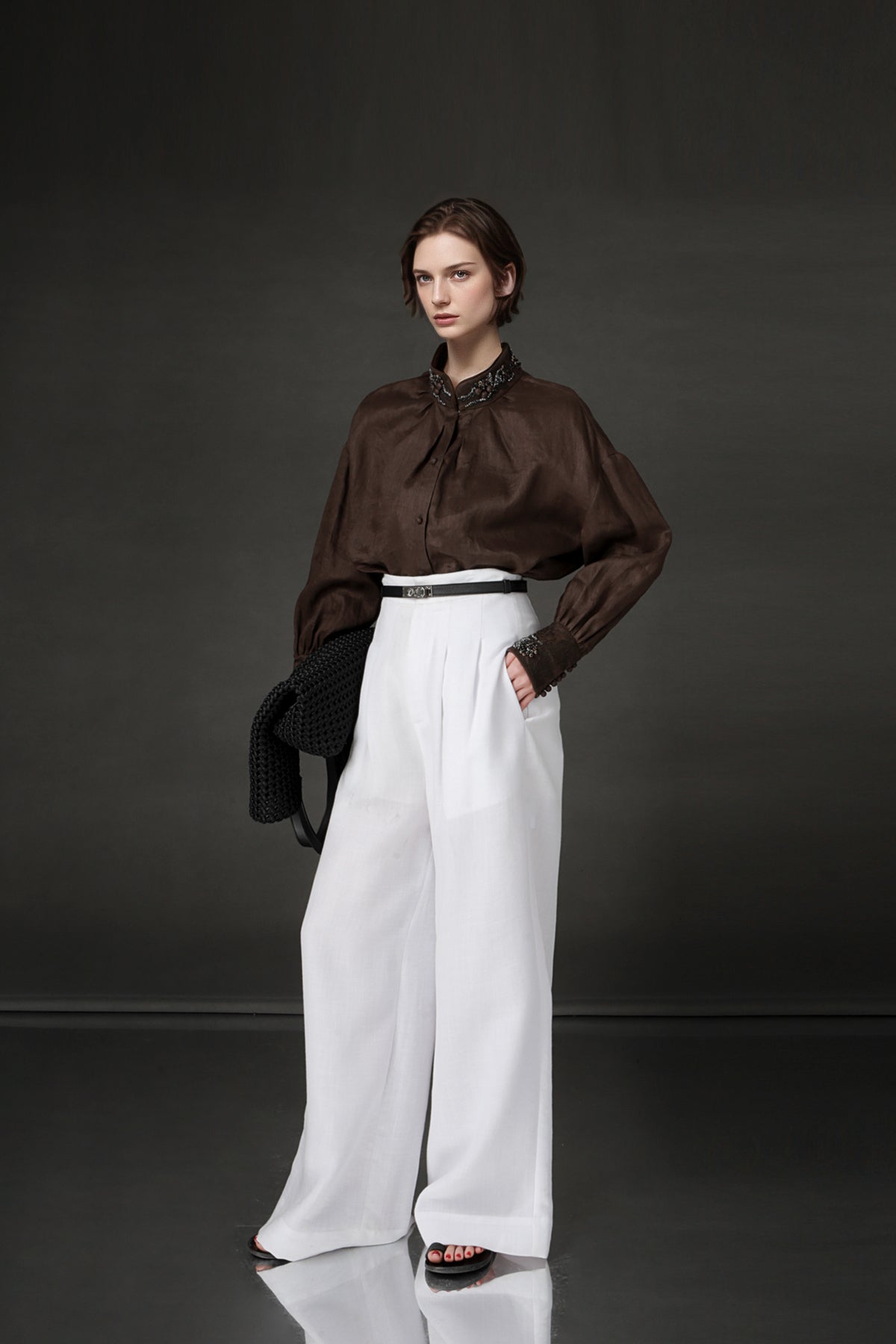 PIAOIN luxury vintage beaded design handmade custom shirt-BEATRICE.