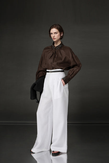 PIAOIN luxury vintage beaded design handmade custom shirt-BEATRICE.