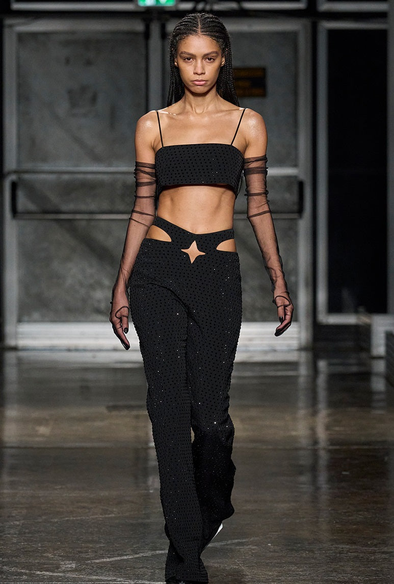 ANNAKIKI Triacetate Hollow Four-pointed Star Full Diamond Bootcut Pants-SATO
