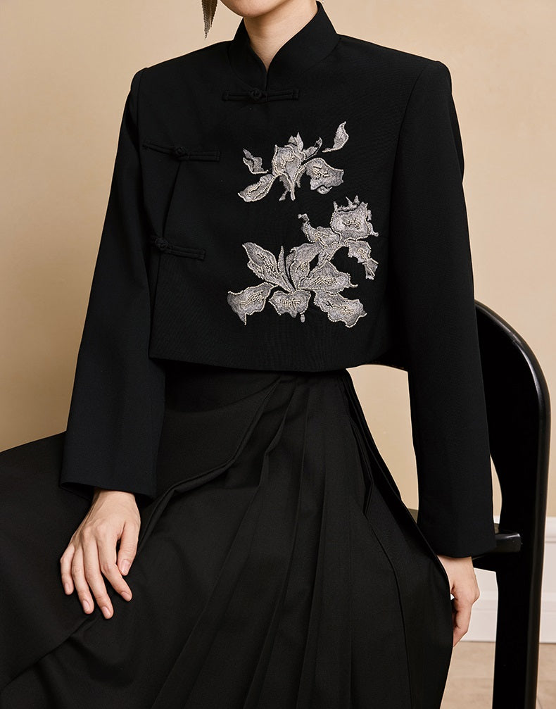 HECO Hanfu wool blazer iris embroidered  long sleeve TOP - KEEP.