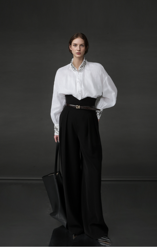 PIAOIN luxury vintage beaded design handmade custom shirt-BEATRICE.