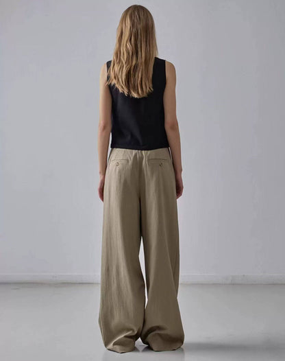 NOTHING WRITTEN Low Classic Casual Pants Women's Summer 2025 New Versatile High-Waisted Slimming Corduroy Straight-leg Wide-leg Pants-KATE'