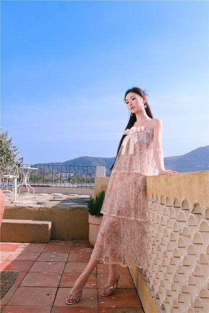 Wardrobes by Chen Luxury Floral Tube bow Maxi Summer Dress-Marilyn