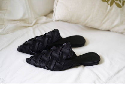 B-FEI pleated Miyake art fabric mules-WALIT.