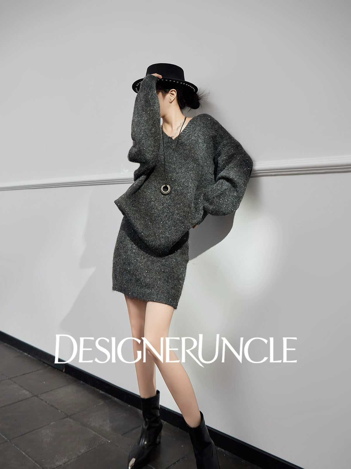 DGU "Wuyu" gray suit new loose slimming commuting high-end two-piece set - Francis