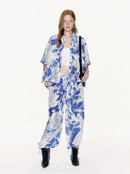 ATELIER MISS LU Printed Mulberry Silk And Linen-blend Pants- ARIA.