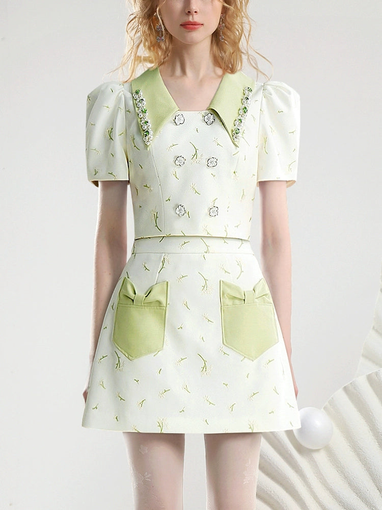 CHECOCRE Cute Bow Pocket Beaded Chain Fashion Suit Skirt - INDUCE