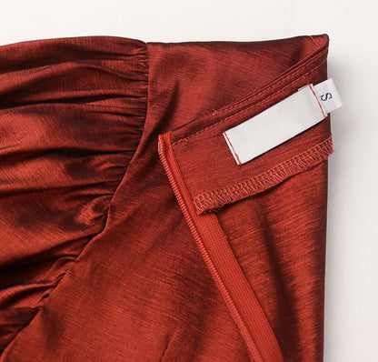 DOLLY High End Green Square Collar Long Sleeve Slim Fit Long Dress-MALU