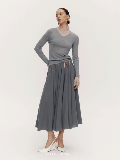 ATELIER MISS LU Fall/Winter pearl-embellished gauze patchwork knitted top - SADE.