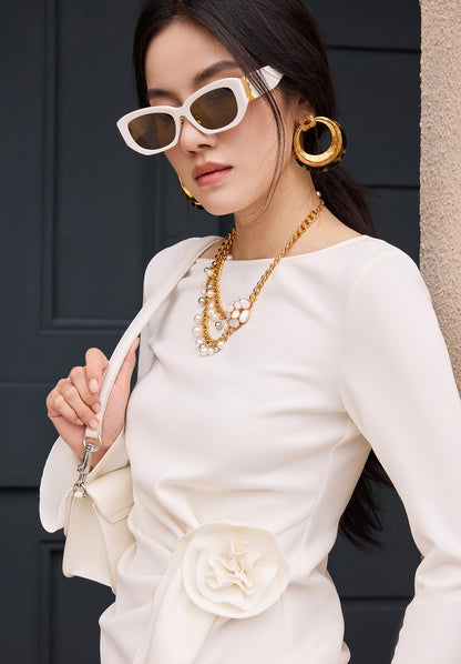 YES BY YESIR  swaying flower long-sleeved midi dress - KING.