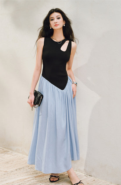 WANGXO |Tailoring Sleeveless Umbrella Hem Dress in Sculpted Casual Elegance -LUMA