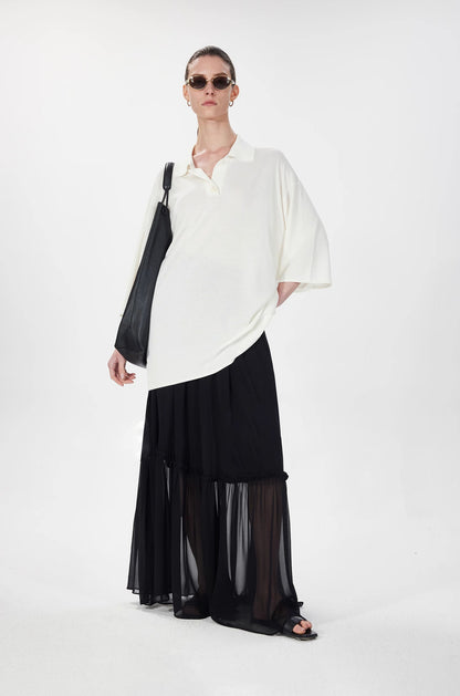 NOTHING WRITTEN fixed spinning silk micro sheer mesh elastic waist long skirt-HAZEL.