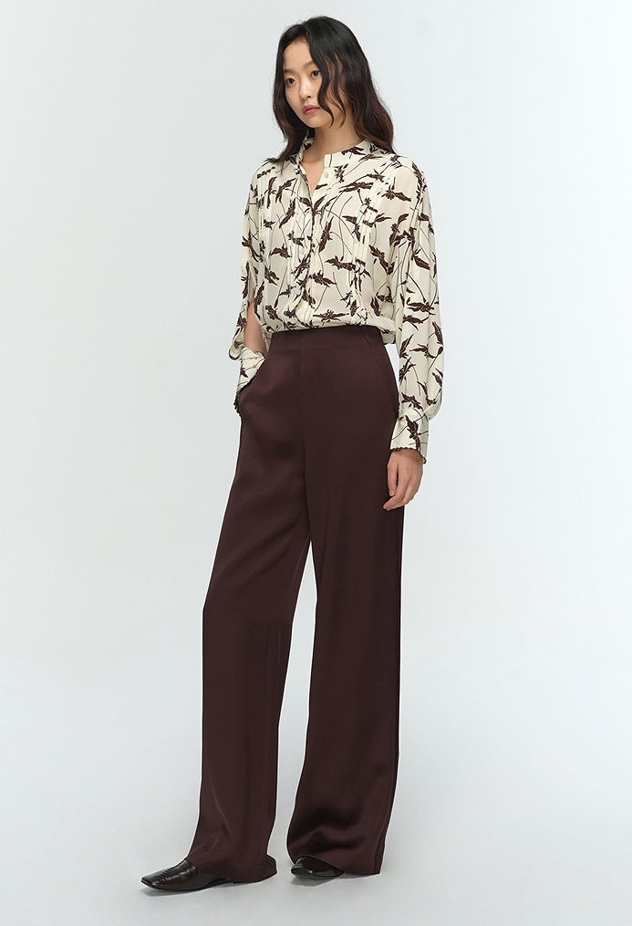 COMME MOI Lu Yan Designer's new women's printed mulberry silk stand-up collar long-sleeved shirt - DESTINY.