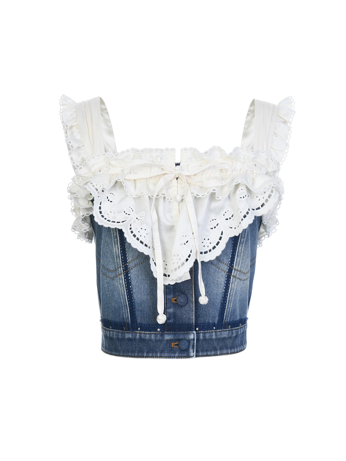 FAME Madeira Embroidered Denim Panelled Suspender Top Women's Outerwear