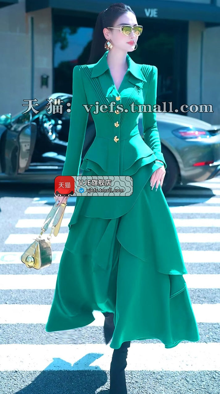 VJE Outfit Suit Skirt Western-style Jacket Two-piece Irregular Long Skirt-NIMA.