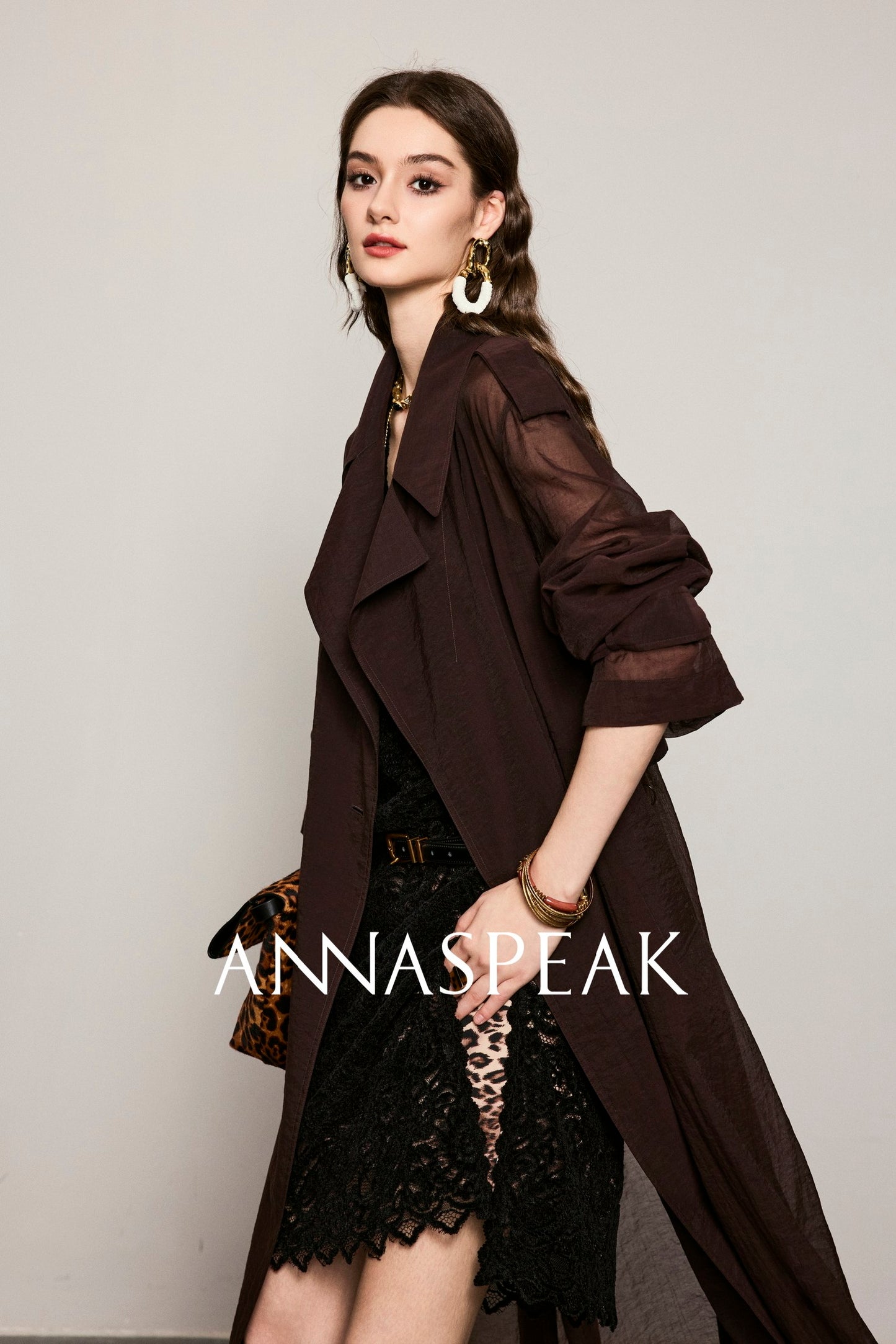 ANNASPEAK Machine  Midi Length Lightweight Loose Silhouette Long Trench Coat-MUA.