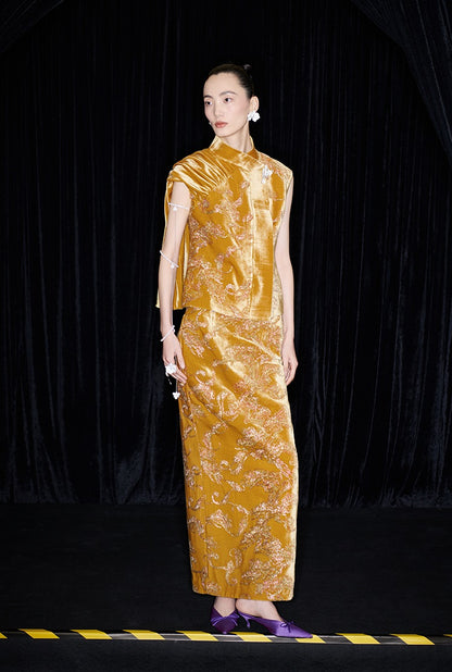 M essential Marquette designer Juyi velvet drape structure slim side vest - STREAM.