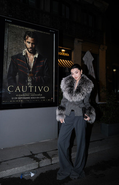 MEI SANGUAN Fur-Trimmed Slim Wool Jacket - CALLIOPE