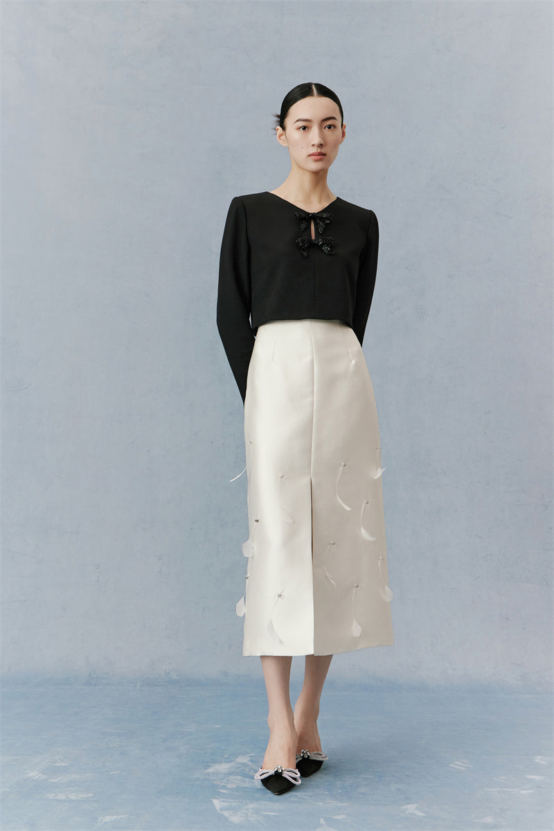 PURITY Elegant Delicate light luxury  white handmade feather satin skirt- Angel