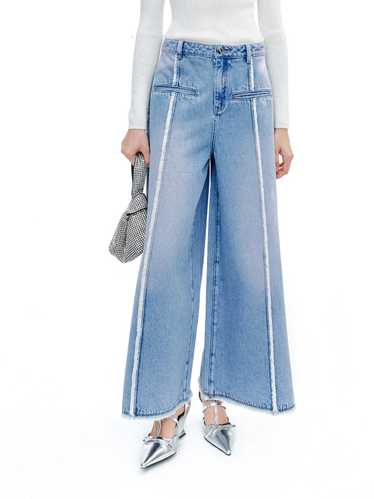 YES BY YESIR | Pink-Purple Brushed Wide-Leg Jeans -LILIETTE.