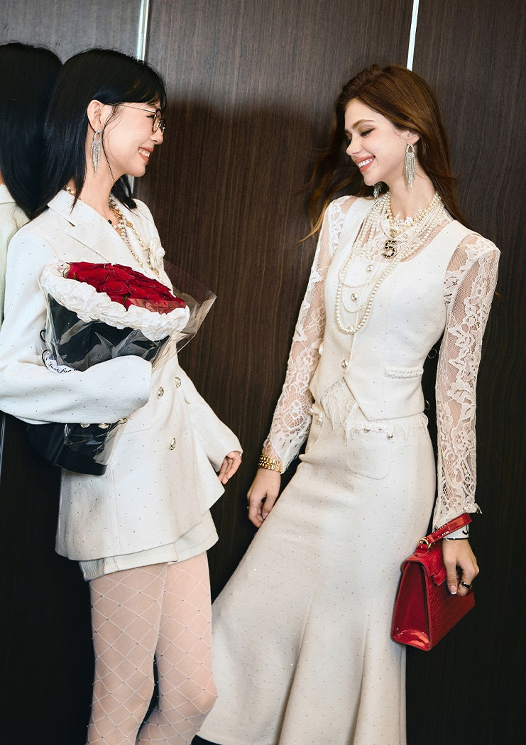 CHICHY mermaid long skirt white waist blazer-LORI