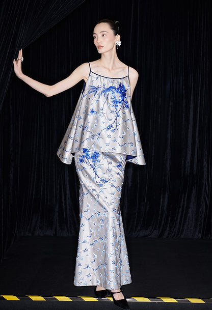 M essential Mackay designer butterfly jacquard blue vine butterfly dress skirt - MASTER.