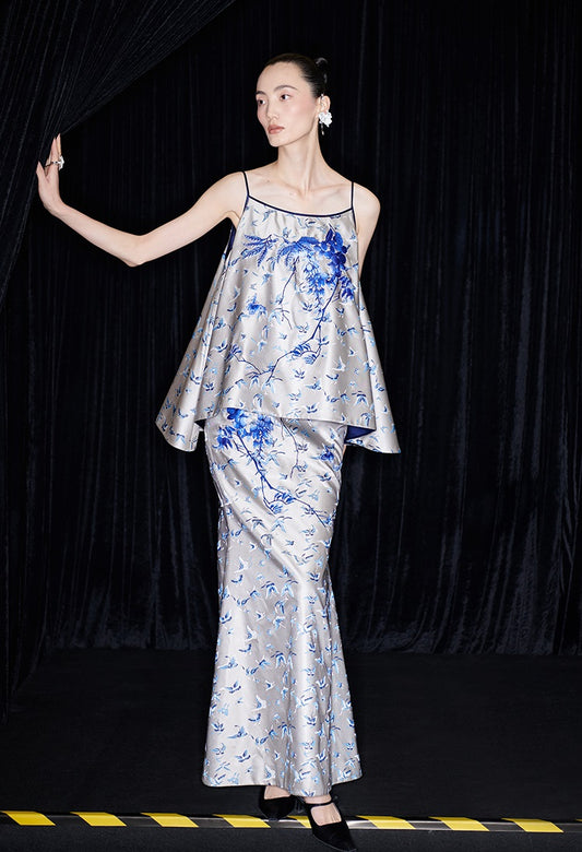 M essential Mackay designer butterfly jacquard blue vine butterfly dress skirt - MASTER.