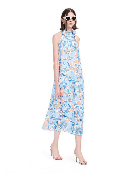 YES BY YESIR |Ye Qian Streamer Yarn Print Strappy Dress with Sunset Flow - MELANIA.