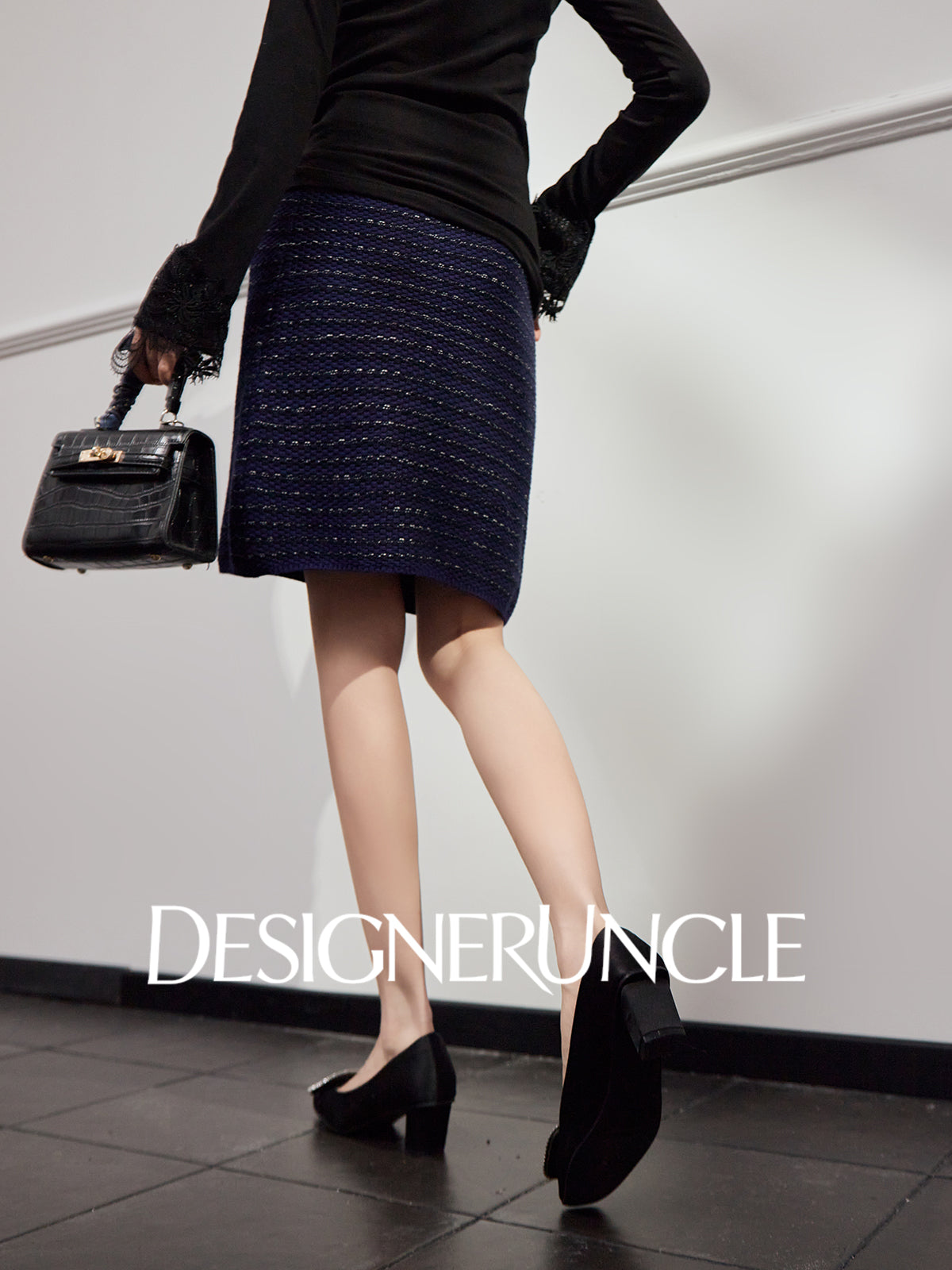 DGU "Yaolan" royal blue small fragrance temperament celebrity commuter skirt - Roberta.