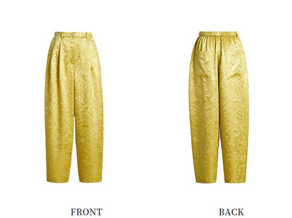 ZHUCHONGYUN loose tapered gold wrinkled satin trousers and top set--RIRI