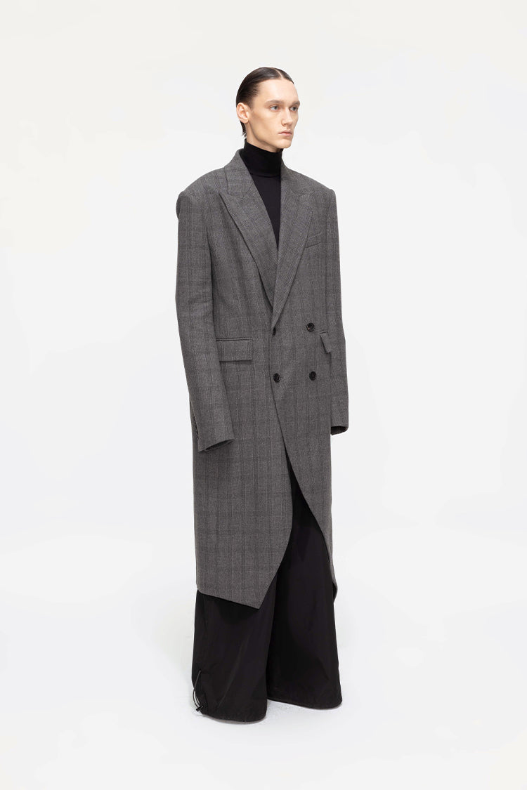 ANNAKIKI niche design asymmetrical loose wool long coat-JIANCI