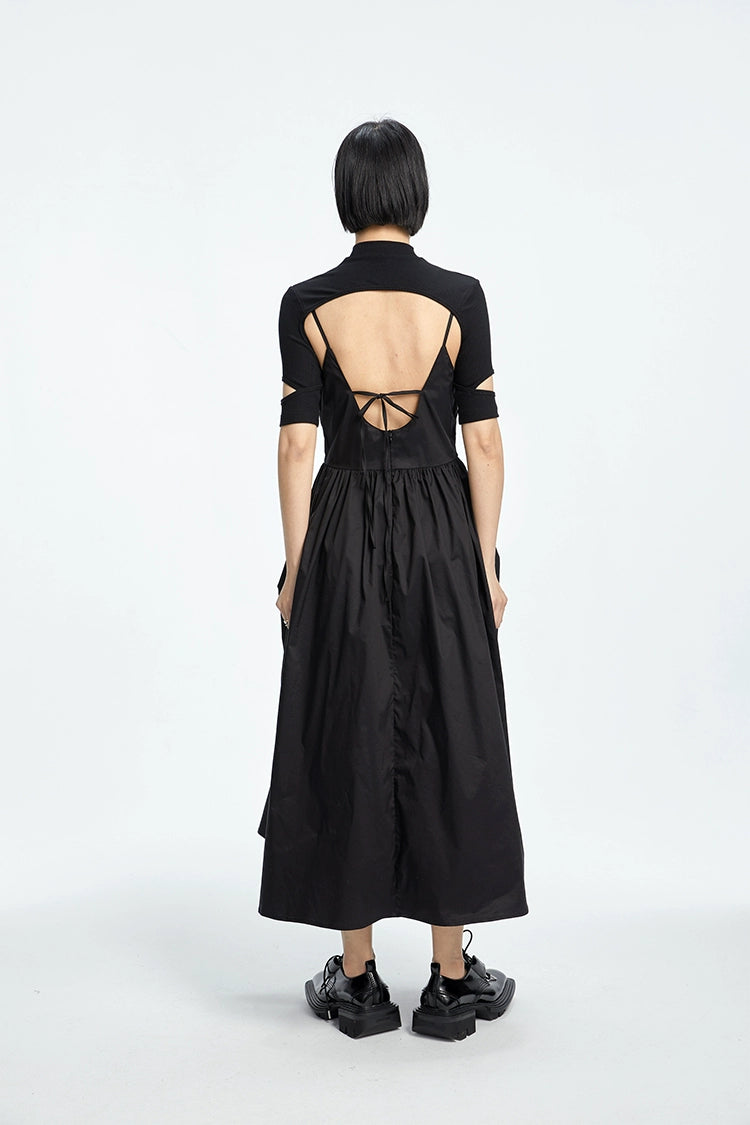 TINY IN black slip two-piece pleated long sexy Dress-PIA