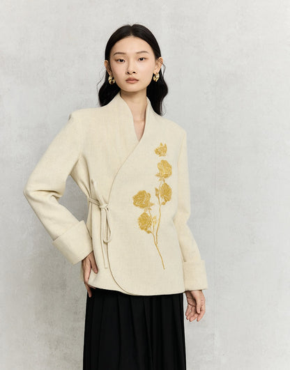 HECO Rose Tweed black apricot long sleeve lace up Jacket Women - less.