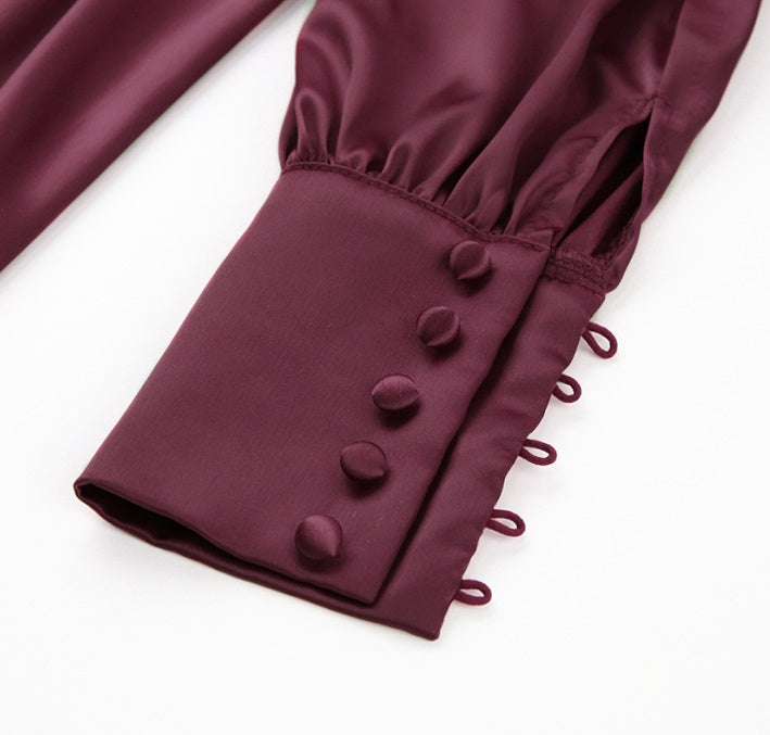 DOLLY Elegant V-Neck Long Lantern Sleeve Long Button Church Dress-NANA