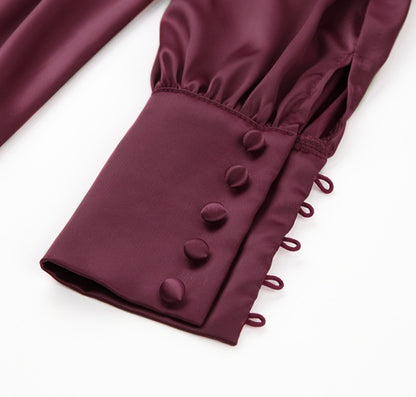 DOLLY Elegant V-Neck Long Lantern Sleeve Long Button Church Dress-NANA