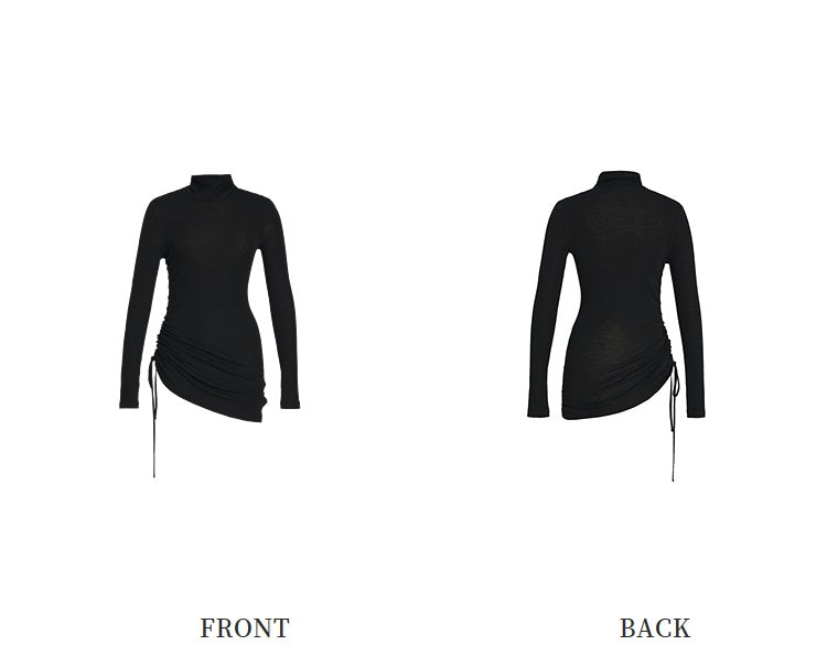 ZHUCHONGYUN Turtleneck Drawstring Silk Wool Blend Sleeve Top--MADO.