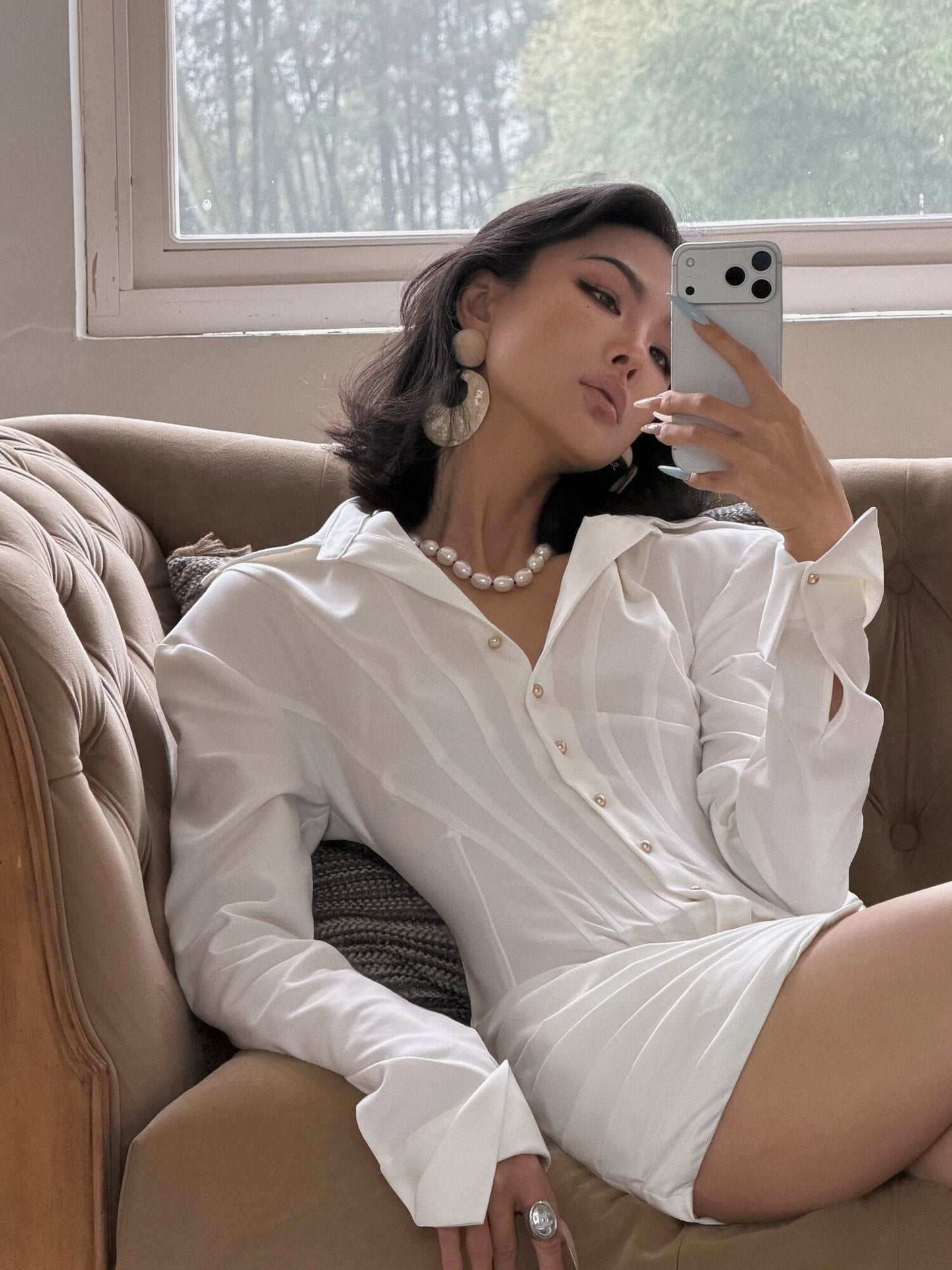 MEI SANGUAN White Show Long-sleeved Dress - LIAM
