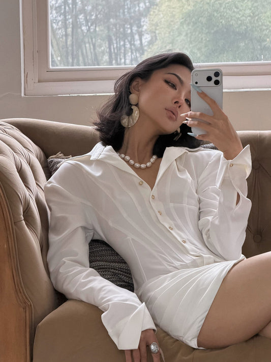 MEI SANGUAN White Show Long-sleeved Dress - LIAM