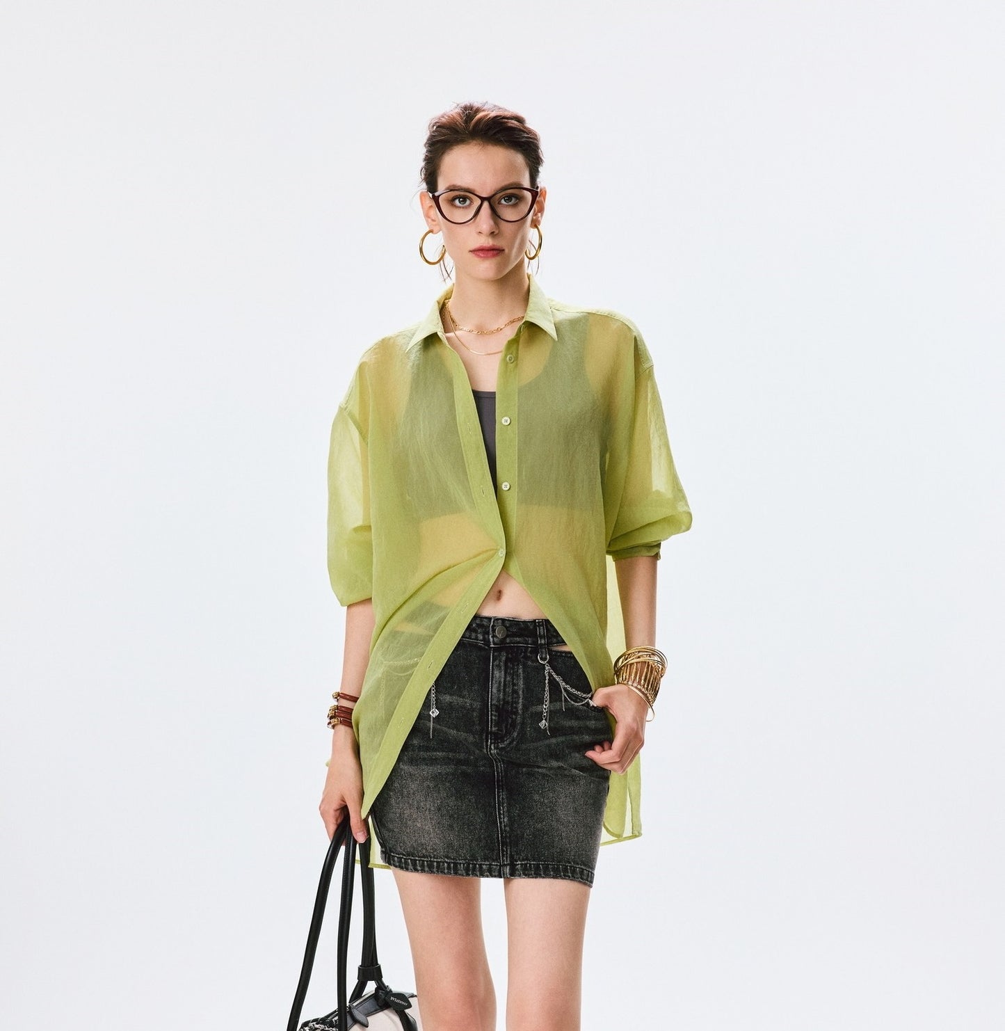 ANNASPEAK  cotton skirt high-waisted temperament denim skirt -MOMO.
