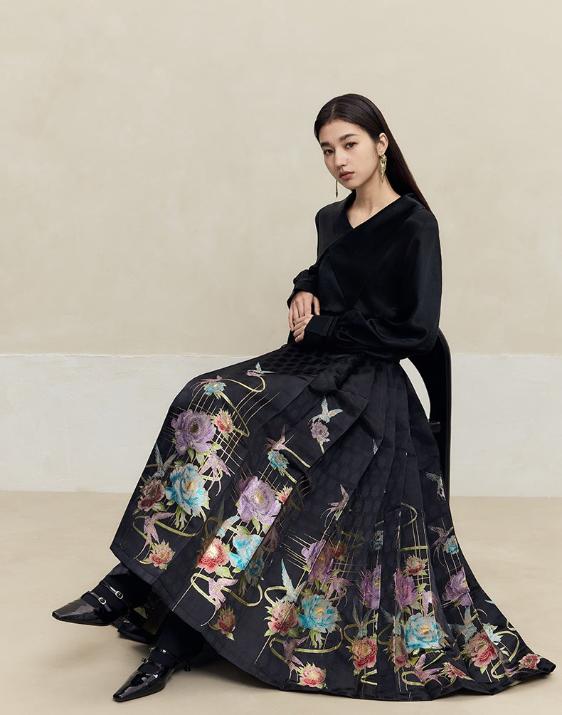 HECO 100% polyester Yarn-Dyed Hanfu Horse Face red black Skirt Woman - proud.