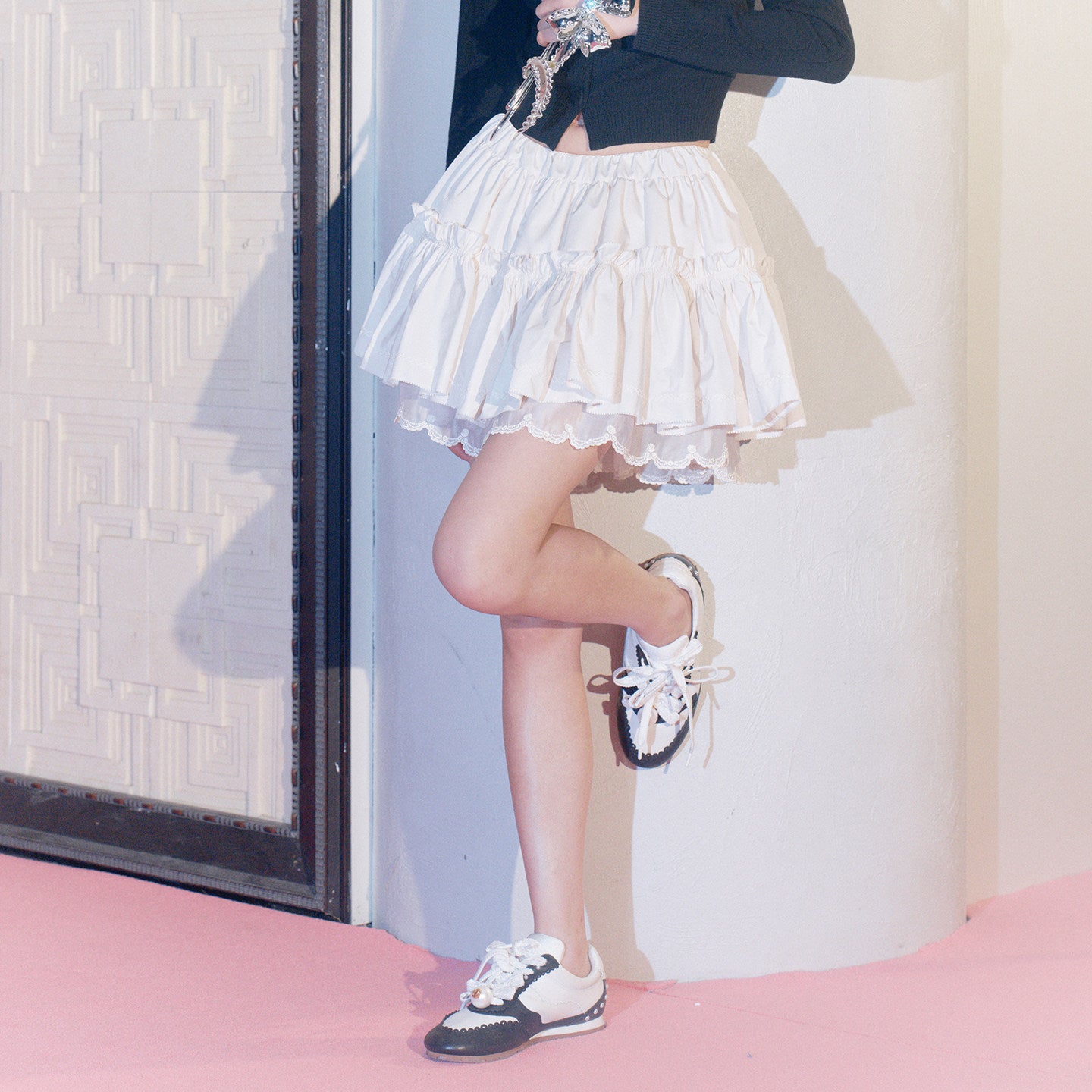 FAME Embroidered Trim Pleated Short Skirt - CADEN